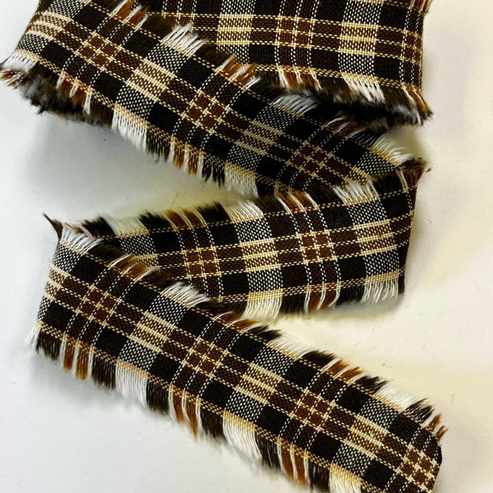 New 4 Yard Fabric Ribbon Strip 1” HOMESPUN Brown Fall Autumn Plaid Thanksgiving